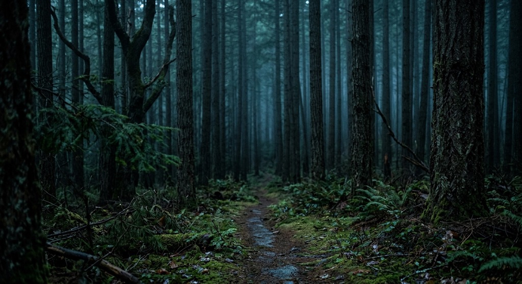 Dense forest search terrain at dusk